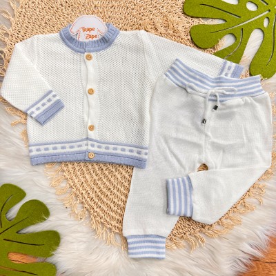Conj de Linha Tijolinho - Branco com Azul Bebe